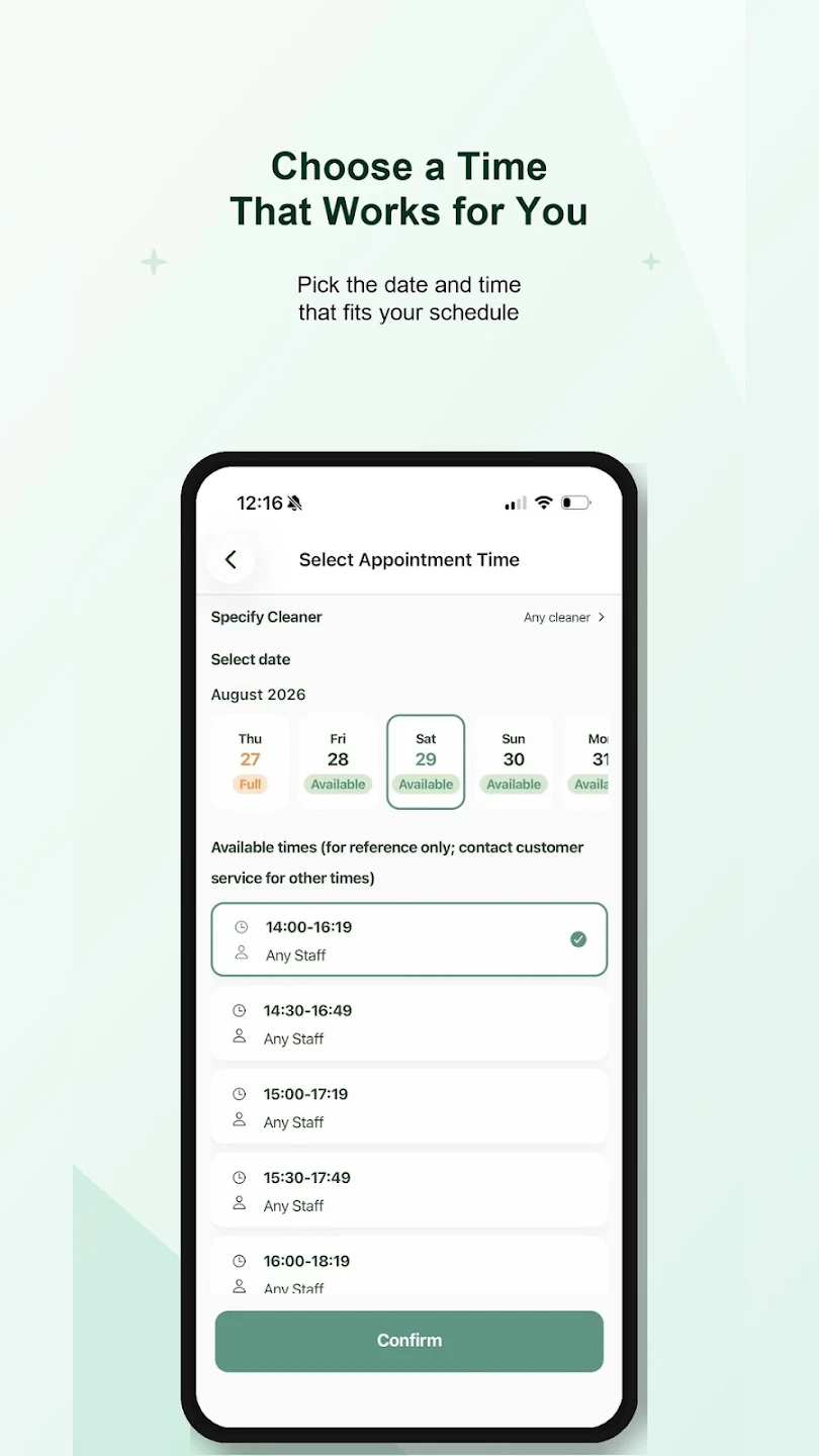 MintHome 选择预约日期和时段页面